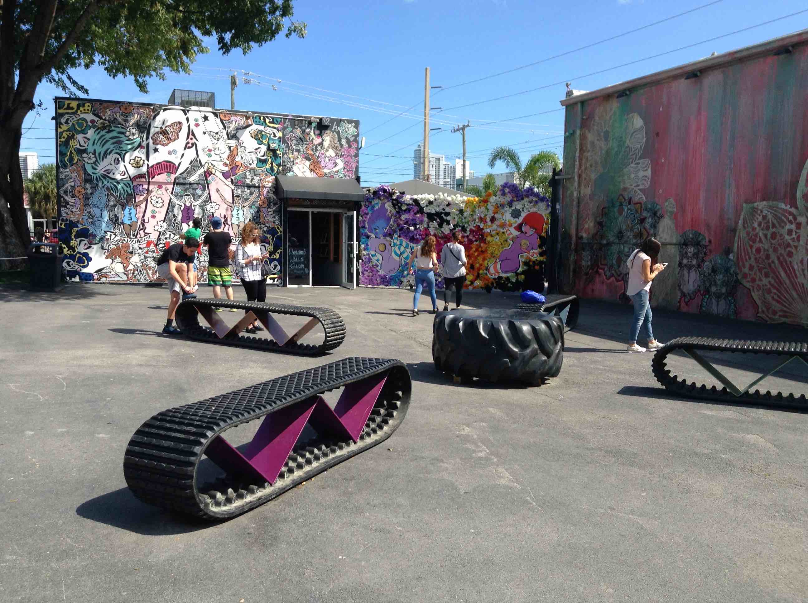 Old truck tyres as public benches