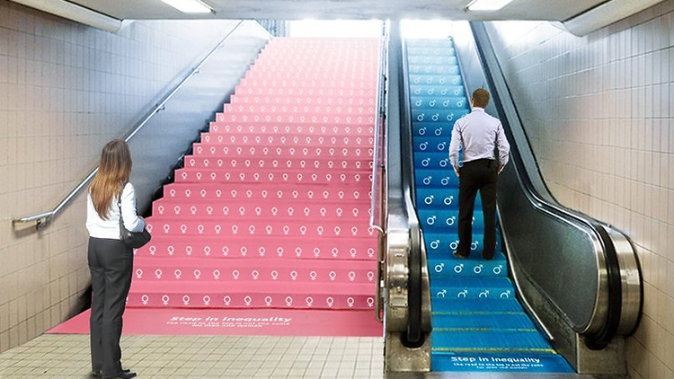 Subway stairs against gender inequality