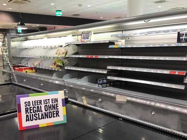 Empty shelves in supermarket to make a point about racism